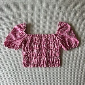 SHEIN Pink Floral Ruffled Crop Top